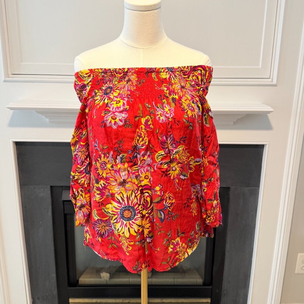 ❤️ Red Floral Off Shoulder Peasant Blouse | BeachLunchLounge | Size S